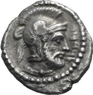 reverse: Cilicia. Tarkumuwa (Datames), Satrap of Cilicia and Cappadocia. Tarsos. Circa 380 BC. Obol (Silver, 9.88 mm, 0.73 g). Diademed female head right (Aphrodite?). Rev. TRKMW (in Aramaic), Helmeted and bearded head right (Ares?). SNG BN 278–281; SNG Levante 81. Attractively toned. About Extremely Fine.