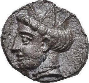 reverse: Cilicia. Time of Tarkumuwa (Datames) and Mazaios, Satrap of Cilicia and Cappadocia. Tarsos. Circa 380-360 BC. Obol (Silver, 8.62 mm, 0.68 g). Helmeted and bearded head left (Ares?). Rev. Female head left, wearing tripartite crown. Göktürk 50. SNG Levante – (but cfr. 214 for a similar tetartemorion). Dark patina, with minor metal exfoliation. About Extremely Fine. Rare.