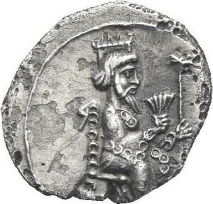 obverse: Cilicia. Mazaios, Satrap of Cilicia. Tarsos. Circa 360-334 BC. Obol (Silver, 10.81 mm, 0.61 g). Crowned and bearded figure (King of Persia?) seated right, holding lotus flower in right hand and lotus-tipped scepter in left. Rev. Lion attacking stag to right. Göktürk -. SNG Levante 183 (Myriandros). SNG Paris 426-8 (Myriandros). Minor roughness, otherwise, Extremely Fine.