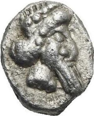 obverse: Cilicia. Uncertain mint and/or dynast. 5th Century BC. Obol (Silver, 7.64 mm, 0.64 g). Bearded male head right. Rev. Monoskeles or ankh-like symbol. Winzer 19.5. Cfr. Roma Numismatics E-Sale 110, lot 540 (Tarsos). Künker 312, lot 2545 (Phoenicia). Very Fine. Rare.