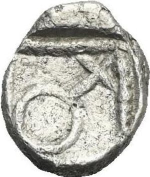 reverse: Cilicia. Uncertain mint and/or dynast. 5th Century BC. Obol (Silver, 7.64 mm, 0.64 g). Bearded male head right. Rev. Monoskeles or ankh-like symbol. Winzer 19.5. Cfr. Roma Numismatics E-Sale 110, lot 540 (Tarsos). Künker 312, lot 2545 (Phoenicia). Very Fine. Rare.