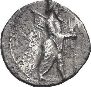 reverse: Cilicia. Uncertain mint and/or dynast. 4th Century BC. Obol (Silver, 11.10 mm, 0.64 g). Helmeted head of Athena facing slightly left. Rev. Persian king standing right, with bow over shoulder, holding staff and arrows. Göktürk –. SNG Levante –. SNG France 475 = Traite II 736. Sunrise 91. Attractive toning with some roughness. Good Very Fine.