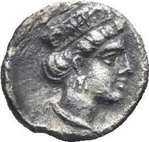 reverse: Cilicia. Uncertain mint and/or dynast. 4th Century BC. Hemiobol (Silver, 8.09 mm, 0.30 g). Female head facing slightly right. Rev. Female head right, wearing stephane with palmettes. SNG Levante 213 (tetartemorion). SNG France -. SNG von Aulock -. Toned. Very Fine. Very Rare.