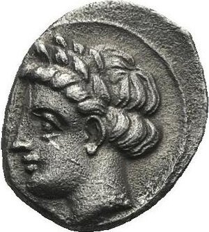 obverse: Cilicia. Uncertain mint and/or dynast. 4th Century BC. Obol (Silver, 10.80 mm, 0.87 g). Baal enthroned right, holding sceptre, ear and grape. Rev. Laureate head of Apollo left. SNG Paris 481. Traité II, 622 (Datames). Extremely Fine. Rare.

