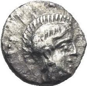 obverse: Cyprus. Evagoras II, King. Salamis. Circa 361-351 BC. Tetartemorion (Silver, 6,93 mm, 0,30 g). Helmeted head of Athena right. Rev. Eight-rayed star, within dotted border. Cfr. Zapiti & Michaelidou 19 var. (head of Athena left and no dotted border on reverse). Tziambazis 127 (same). Toned. Good Very Fine. Apparently unpublished, possibly an unofficial issue with a barbaric style.