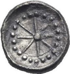 reverse: Cyprus. Evagoras II, King. Salamis. Circa 361-351 BC. Tetartemorion (Silver, 6,93 mm, 0,30 g). Helmeted head of Athena right. Rev. Eight-rayed star, within dotted border. Cfr. Zapiti & Michaelidou 19 var. (head of Athena left and no dotted border on reverse). Tziambazis 127 (same). Toned. Good Very Fine. Apparently unpublished, possibly an unofficial issue with a barbaric style.