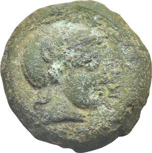 obverse: Etruria. Uncertain mint in Central Etruria. Late 4th - early 3rd centuries BC. 25 Units (Bronze, 25.71 mm, 10.68 g). Helmeted head of Menvra (Minerva) to right; before, XXV (mark of value). Rev. Incuse cock standing to left within laurel wreath. EC I, 6. SNG Spencer-Churchill 2. Vecchi, SNR 72, 1993, 29-30. HN Italy 81. HGC 1, 163 (Populonia). Attractive green patina. Rough surface, othewise, Very Fine. Very Rare.