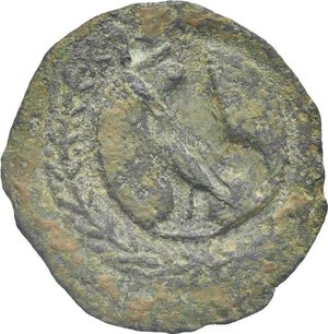 reverse: Etruria. Uncertain mint in Central Etruria. Late 4th - early 3rd centuries BC. 25 Units (Bronze, 25.71 mm, 10.68 g). Helmeted head of Menvra (Minerva) to right; before, XXV (mark of value). Rev. Incuse cock standing to left within laurel wreath. EC I, 6. SNG Spencer-Churchill 2. Vecchi, SNR 72, 1993, 29-30. HN Italy 81. HGC 1, 163 (Populonia). Attractive green patina. Rough surface, othewise, Very Fine. Very Rare.