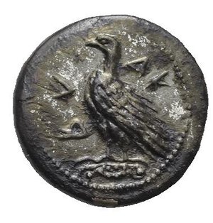 obverse: Sicily. Akragas. Circa 450-439 BC. Litra (Silver, 10.00 mm, 0.63 g). AK-PA (partially retrograde) Sea eagle standing left on Ionic capital. Rev. Crab; below, ΛI (mark of value). Westermark cfr. 470 (O14/R?). SNG ANS 989-995. HGC 2, 121. Exceptional detail and in exceptional condition for the issue, a wonderful example. Good Extremely Fine.