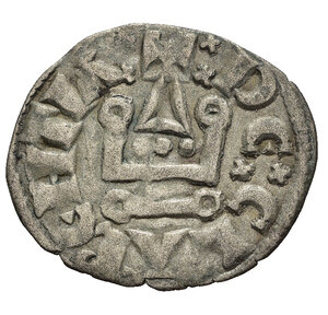 reverse: Oriente Latino. Le Crociate (Crusaders). Chiarenza (Achaea, Clarencia). Carlo I e II d Angiò (1278-1289). Denaro Tornese. MI (g 0,89). Croce patente. R/ Castello. Metcalf, Crusades 942-5. BB