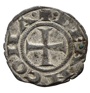 obverse: ANCONA. Repubblica (sec. XIII) Denaro. MI (g 0,63). Croce R/ Lettere CVS a triangolo. Biaggi 42. Bella argentatura, SPL