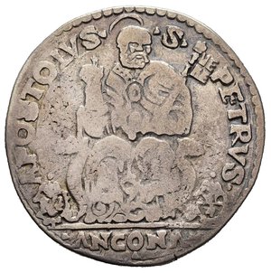 reverse: ANCONA. Stato Pontificio. Gregorio XIII (1572-1585). Testone con San Pietro. Ag (9,14 g). MIR 1204. qBB