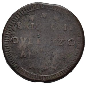 obverse: STATO PONTIFICIO. Ancona. Pio VI (1775-1799). Due Baiocchi e mezzo 1796. AE (g 14,68). Leggenda e data in quattro righe. R/ Busto di S. Pietro a sinistra, con chiavi. MIR 2879. MB