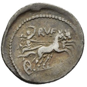 reverse: LUCILIA. M. Lucilius Rufus (101 a. C.) Denario. Testa di Roma elmata a ds. R/ Vittoria in biga verso ds.    (g. 3,73). B. 1; Syd. 599; Cr. 324/1.     AR   raro   +BB   