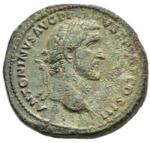 obverse: ANTONINO PIO (138-161). Roma. Sesterzio. AE (29,42 g). D/ ANTONINVS AVG PIVS P P TR P COS III , testa laureata a destra; R/ APOLLINI AVGVSTO S-C, Apollo stante, regge lira e patera. RIC III 598. BB. nr.reg.601/24