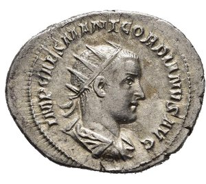 obverse: GORDIANO III (238-244) Antoniniano. D/ Busto rad. a ds. R/ Providentia  stante a sn. con asta e globo. AR (g. 4,05 mm. 25) C. 296; RIC 148. qSPL