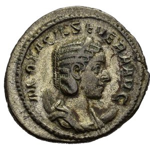 obverse: OTACILIA SEVERA (Moglie di Filippo I). Roma. Antoniniano. MI (4,85 g). D/ M OTACIL SEVERA AVG, busto drappeggiato a destra, su crescente; R/ CONCORDIA AVGG, Concordia seduta regge patera e cornucopia. RIC IV 126. BB+. nr.reg.601/24