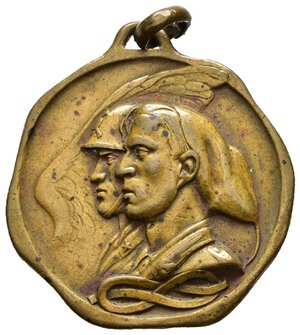 obverse: Medaglie Italiane – Regno d’Italia – Vittorio Emanuele III (1900-1945) - Ventennio Fascista – III Divisione CC.NN (Camicie Nere) - Coloniale – Rara (R).  Medaglia portativa con anello ed appiccagnolo con bordo irregolare. Al dritto busti accollati a sx di Soldato e Legionario con divise, su ala sotto i busti: nodo d amore. Al rovescio 3° DIVISIONE CC.NN. 