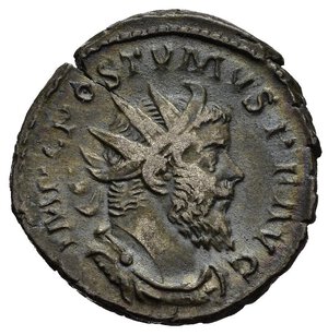 obverse: POSTUMO (260-269). Colonia. Antoniniano. MI (3,47 g). D/  IMP C POSTVMVS P F AVG, busto radiato, drappeggiato e corazzato a destra; R/ FELICITAS AVG, Felicitas stante regge caduceo e cornucopia. RIC V.2 58. BB+. nr.reg.601/24