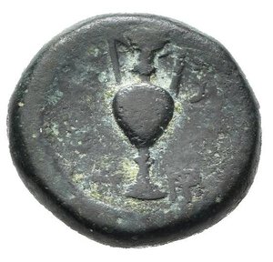 reverse: LIDIA. Sardi (circa II-I secolo a.C.). AE (g 4,31). Testa di Eracle a destra, con pelle di leone. R/ Anfora; monogramma in basso a destra. GRPC 170. MB