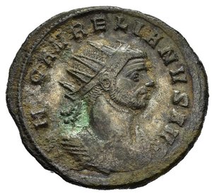 obverse: AURELIANO (270-275). Ticinum (Pavia). Antoniniano riformato. MI (3,9 g). D/ IMP C AVRELIANVS AVG, busto radiato e corazzato a destra; R/ ORIENS AVG, Sol incedente regge globo e solleva la destra in segno di saluto, ai suoi piedi due prigionieri, in esergo TXXT. RIC V 151. BB. nr.reg.601/24