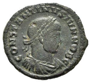 obverse: COSTANTINO II, Cesare (317-337). Sirmium. Centennionale. AE (2,38 g) D/ CONSTANTINVS IVN NOB C, busto laureato, drappeggiato e corazzato a destra; R/ ALAMANNIA DEVICTA, Vittoria a destra, regge trofeo e ramo di palma, ai suoi piedi un prigioniero, in esergo •SIRM•. RIC VII, 50. BB nr.reg.595/24