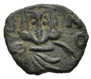 obverse: LEONE V l Armeno con Costantino (813-820). Follis per Siracusa (803-811). AE (1,72g). Busto frontale di Leone V con croce patente, indossa loros. R/ Busto frontale di Costantino con globo crucigero, indossa clamide. DOC 16; Spahr 372; Sear 1638. BB. Nr.reg.589/24