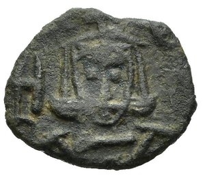 reverse: LEONE V l Armeno con Costantino (813-820). Follis per Siracusa (803-811). AE (1,72g). Busto frontale di Leone V con croce patente, indossa loros. R/ Busto frontale di Costantino con globo crucigero, indossa clamide. DOC 16; Spahr 372; Sear 1638. BB. Nr.reg.589/24