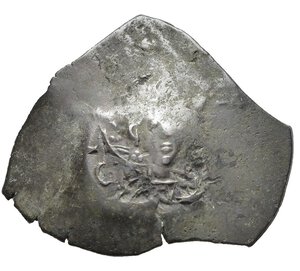 reverse: ALESSIO III ANGELO-COMNENO (1195-1203). Trachy per Costantinopoli. MI (g 2,93). Busto nimbato frontale di Cristo. R/ Alessio e S. Costantino stanti di fronte. Sear 2011-3. qBB. Nr.Reg. 612/24