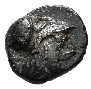 obverse: SOLOI. Bronzo. 400-350 a.C. AE (1,23 g). D/ testa elmata di Atena a destra; R/ grappolod uva, in mezzo a Σ-O. BB. nr.reg.595/24