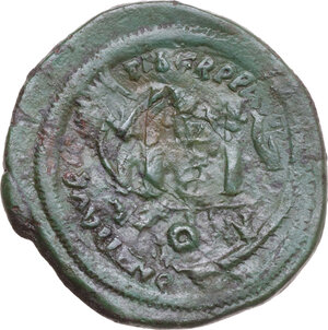 reverse: Maurice Tiberius (582-602).. AE Follis, Costantinople mint,. Dated RY 8 (589/90)