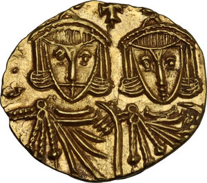 obverse: Constantine V Copronymus with Leo IV (741-775).. AV Solidus, Syracuse mint