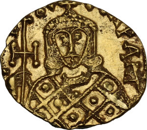 reverse: Constantine V Copronymus with Leo IV (741-775).. AV Solidus, Syracuse mint