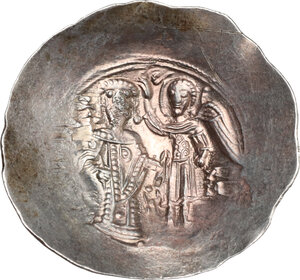 reverse: Isaac II Angelus (1185-1195).. EL Aspron Trachy. Constantinople mint