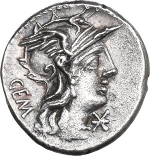 obverse: C. Aburius Geminus. AR Denarius, 134 BC