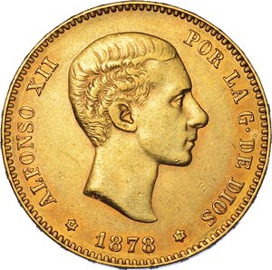 obverse: SPAGNA. ALFONSO XII, 1874-1885. 25 Pesetas 1878.