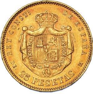 reverse: SPAGNA. ALFONSO XII, 1874-1885. 25 Pesetas 1878.