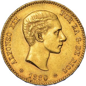 obverse: SPAGNA. ALFONSO XII, 1874-1885. 25 Pesetas 1880.