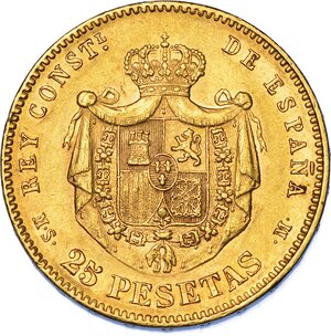 reverse: SPAGNA. ALFONSO XII, 1874-1885. 25 Pesetas 1880.