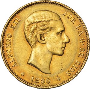 obverse: SPAGNA. ALFONSO XII, 1874-1885. 25 Pesetas 1880.