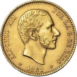 obverse: SPAGNA. ALFONSO XII, 1874-1885. 25 Pesetas 1881.