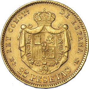 reverse: SPAGNA. ALFONSO XII, 1874-1885. 25 Pesetas 1881.