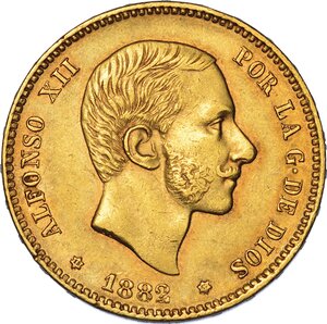 obverse: SPAGNA. ALFONSO XII, 1874-1885. 25 Pesetas 1882.