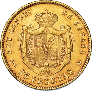 reverse: SPAGNA. ALFONSO XII, 1874-1885. 25 Pesetas 1882.