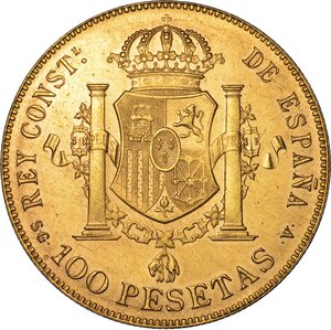 reverse: SPAGNA. ALFONSO XIII, 1886-1931. 100 Pesetas 1897. Madrid. Riconio.