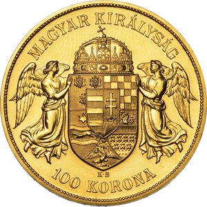 reverse: UNGHERIA. FRANZ JOSEPH, 1848-1916. 100 Korona 1908. Riconio.