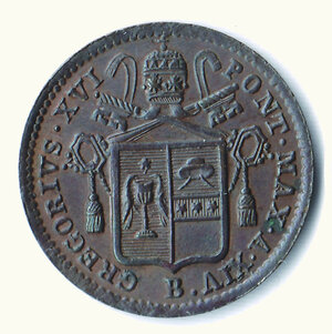 obverse: BOLOGNA - Gregorio XVI - Mezzo Baiocco 1844 - A. XIV.