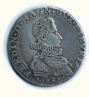 obverse: FIRENZE - Ferdinando II - Piastra 1628 - Abili ritocchi nei capelli.