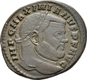 obverse: MASSIMIANO ERCOLE (307-308) Follis per Roma. IMP C MAXIMIANVS P F AVG Testa laur. a ds. R/ CONSERVATORES VRB SVAE, Roma con globo e scettro seduta all interno di un tempio esastilo; all esergo, R*S. (g. 6,49) RIC. 194b.    AE     qSPL nr.reg. 578/24