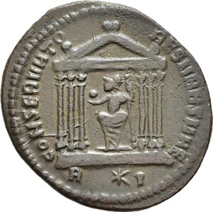 reverse: MASSIMIANO ERCOLE (307-308) Follis per Roma. IMP C MAXIMIANVS P F AVG Testa laur. a ds. R/ CONSERVATORES VRB SVAE, Roma con globo e scettro seduta all interno di un tempio esastilo; all esergo, R*S. (g. 6,49) RIC. 194b.    AE     qSPL nr.reg. 578/24